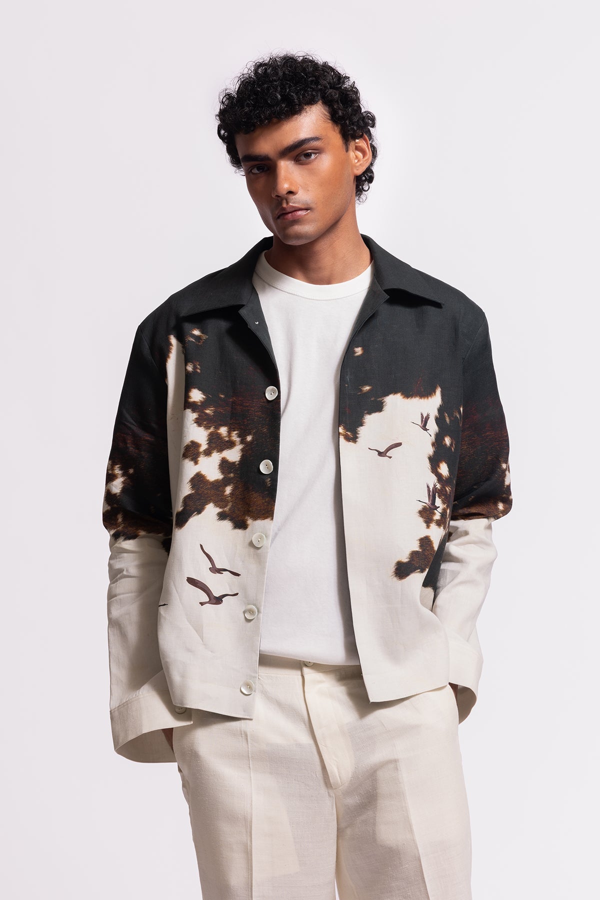 Men’s Ivory Printed Linen Jacket