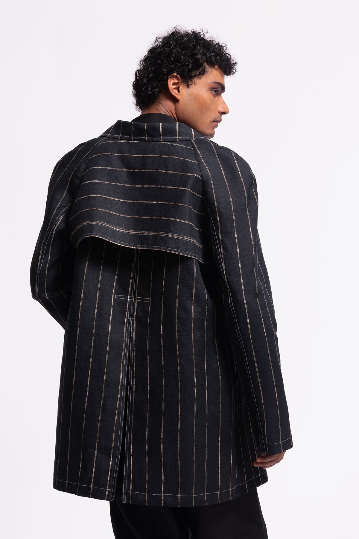 Men's Indigo Printed Linen Long Jacket