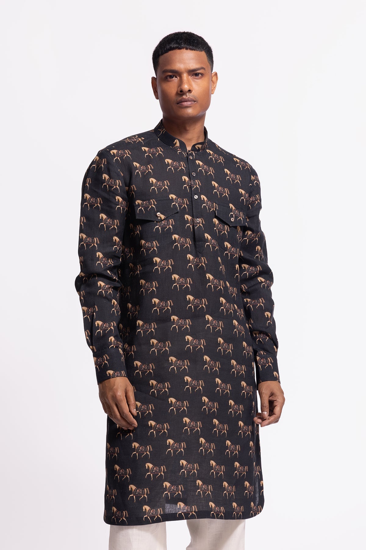 Men's Wild Pattern Short Kurta with Pocket