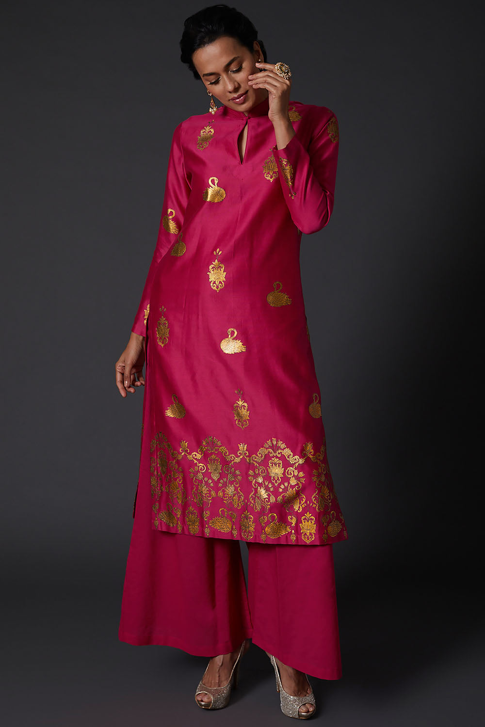 Fuchsia Block Printed Kurta Set - Auraya Fashion - Rohit Bal - #tag1# - #tag2# - #tag3# - #tag3#