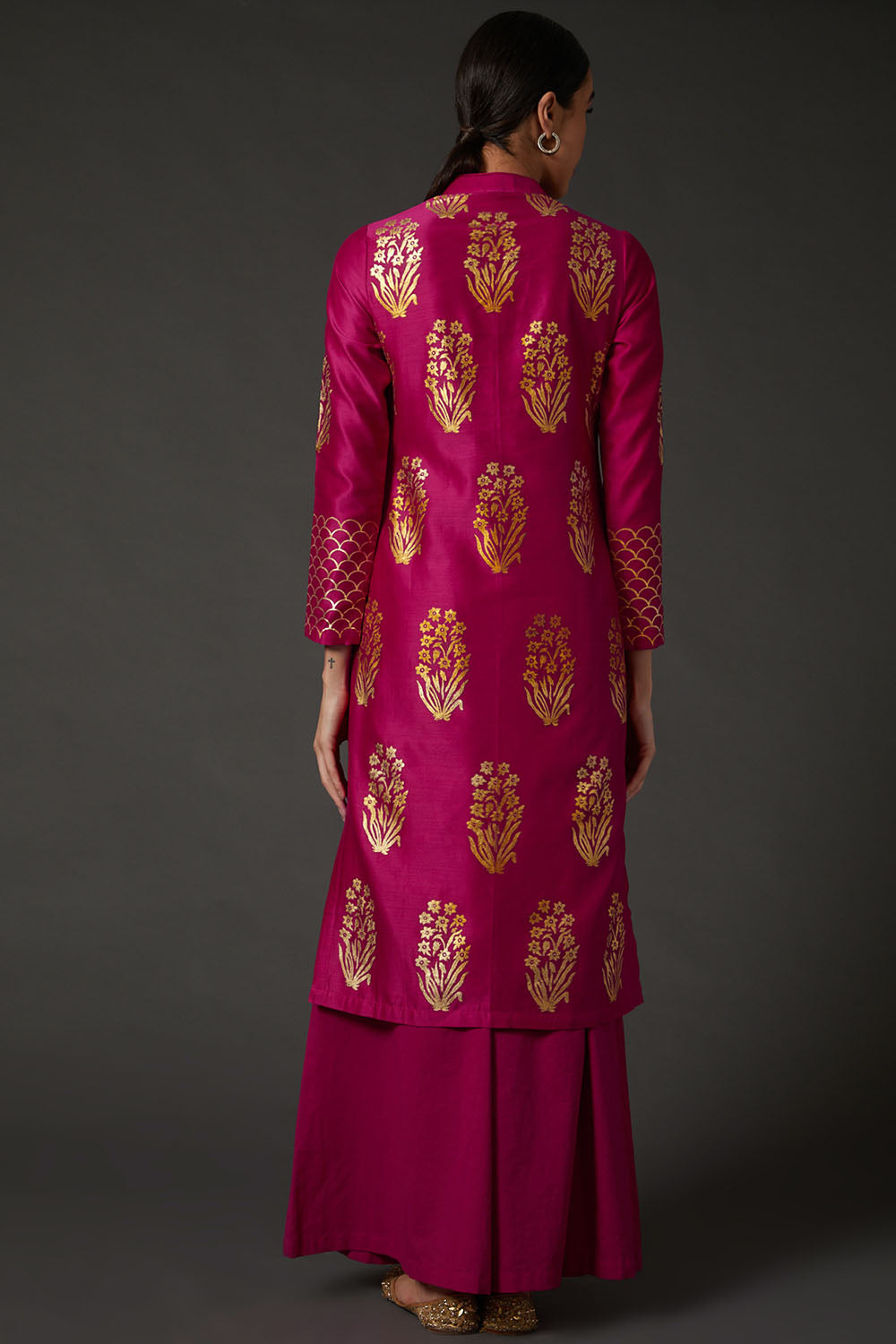 Fuchsia & Gold Block Printed Kurta Set - Auraya Fashion -  - #tag1# - #tag2# - #tag3# - #tag3#