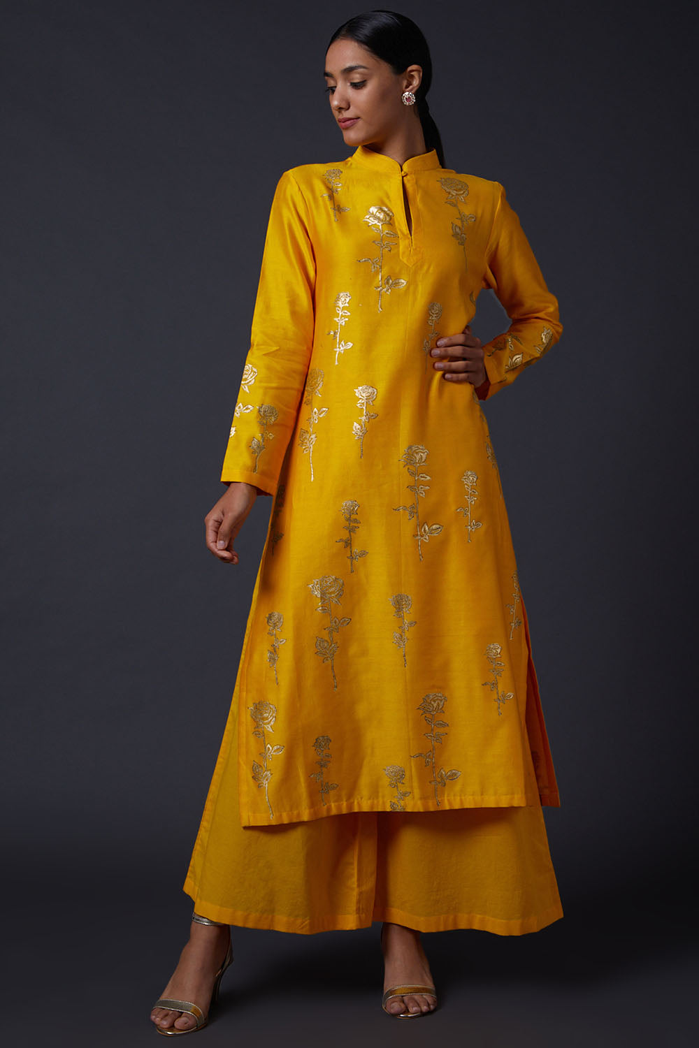 Yellow & Gold Block Printed Kurta Set