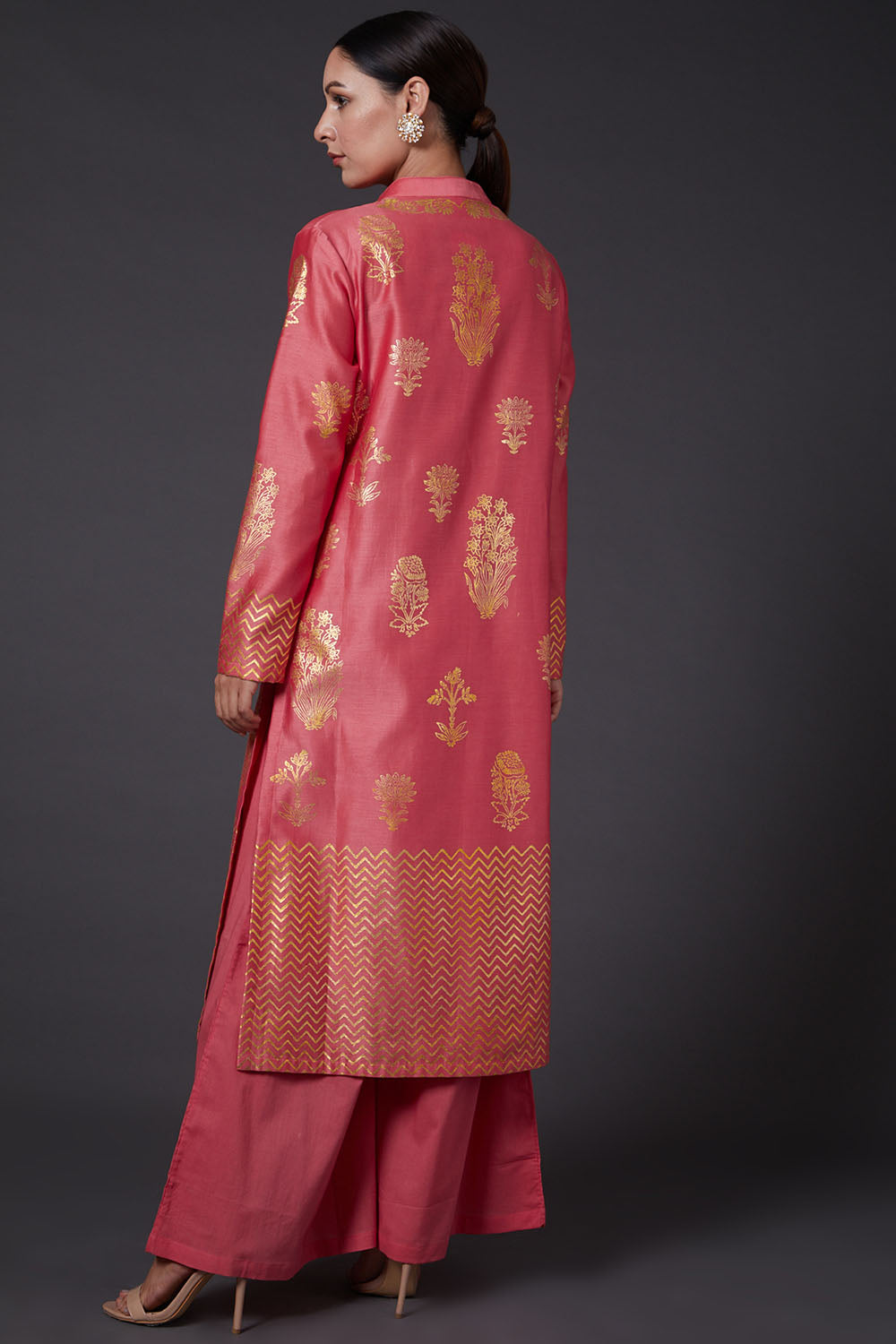 Coral Pink Block Printed Kurta Set - Auraya Fashion -  - #tag1# - #tag2# - #tag3# - #tag3#