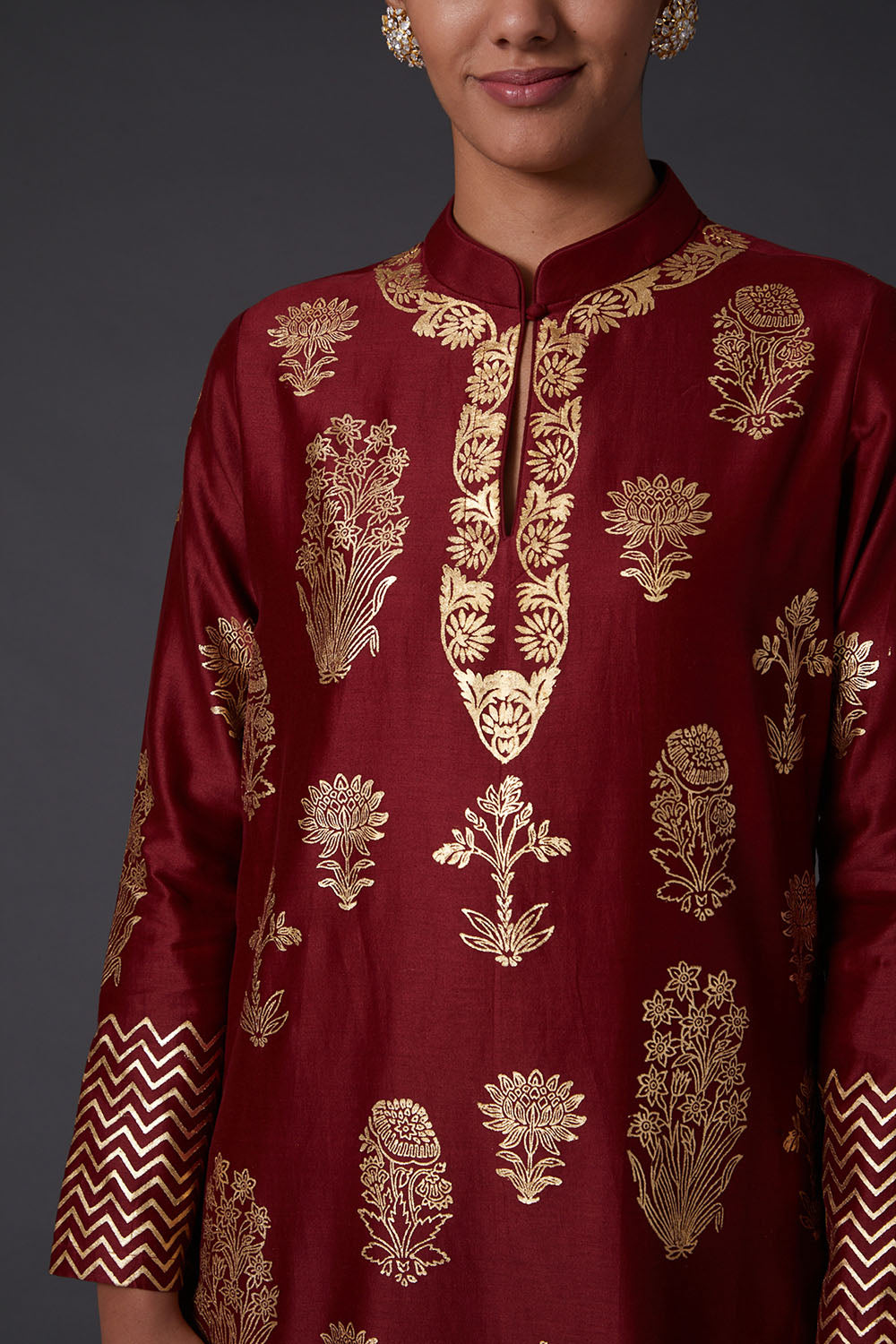 Wine Block Printed Kurta Set