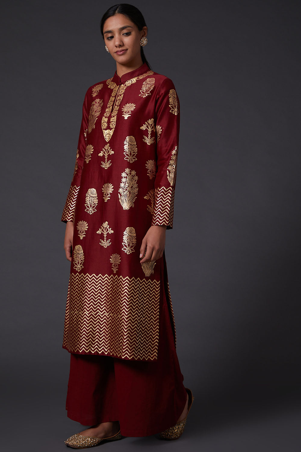 Wine Block Printed Kurta Set