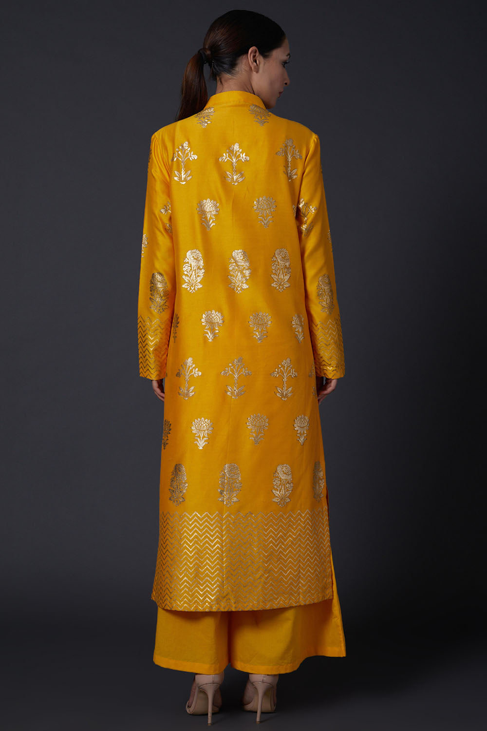 Yellow Block Printed Kurta With Pants