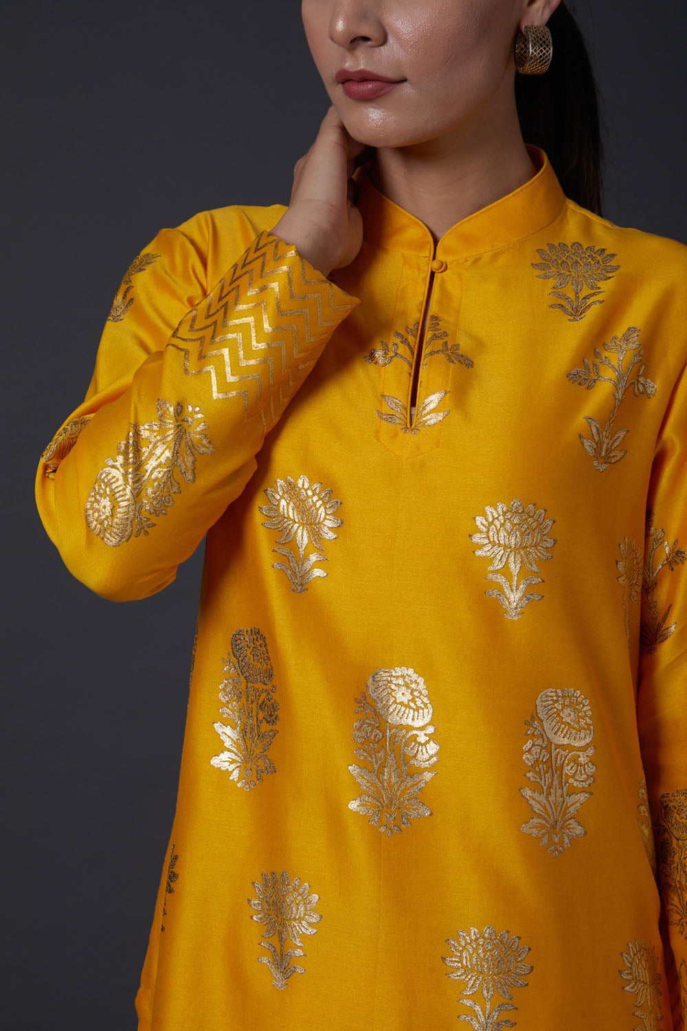 Yellow Block Printed Kurta With Pants