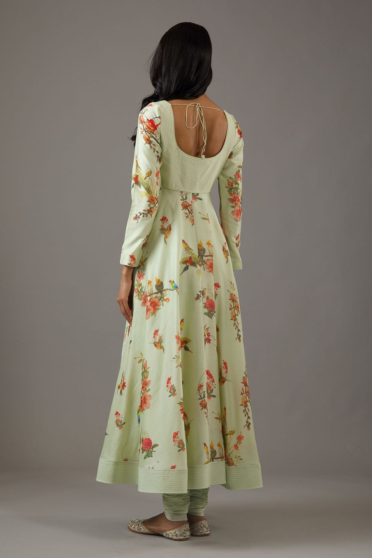 Chanderi Silk Mint Green Printed Anarkali Set