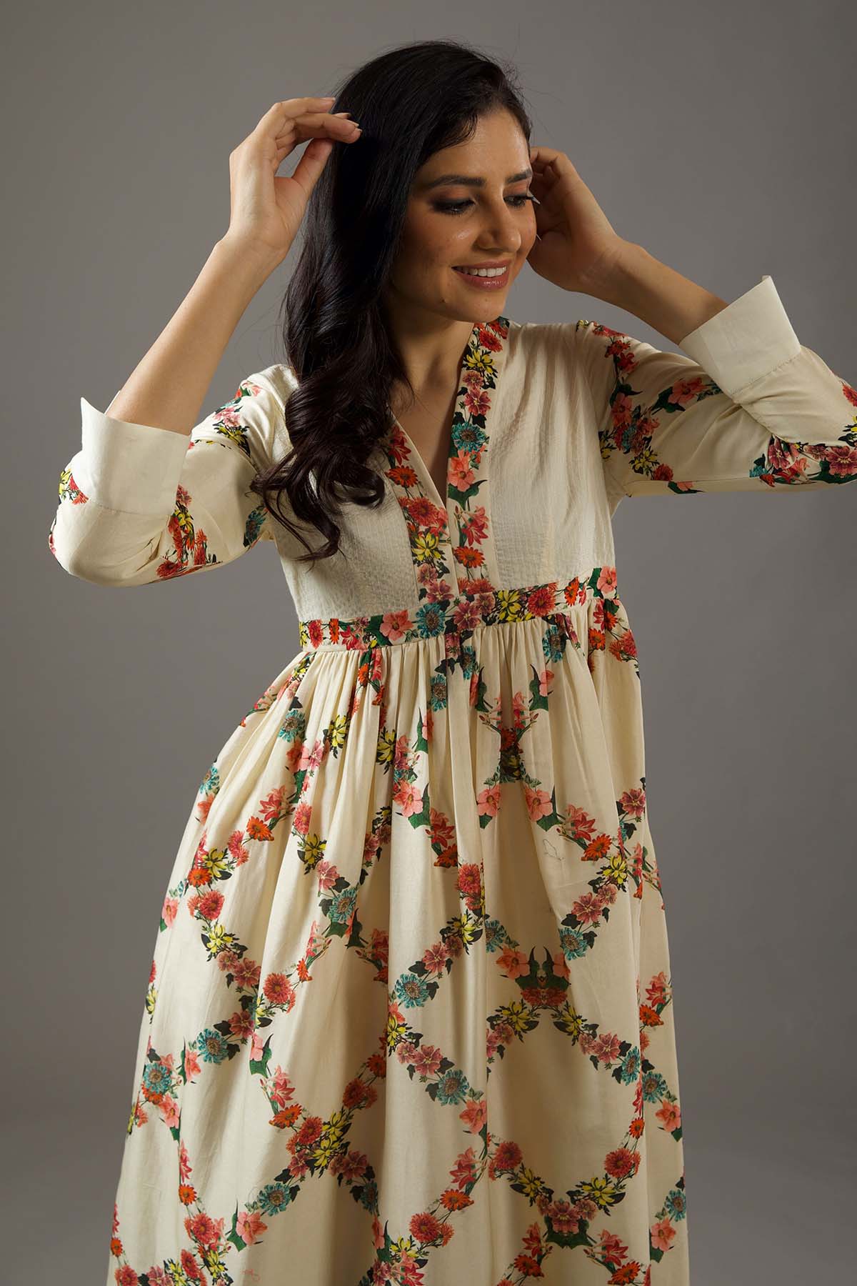 Chanderi Silk Dress With Overall Print