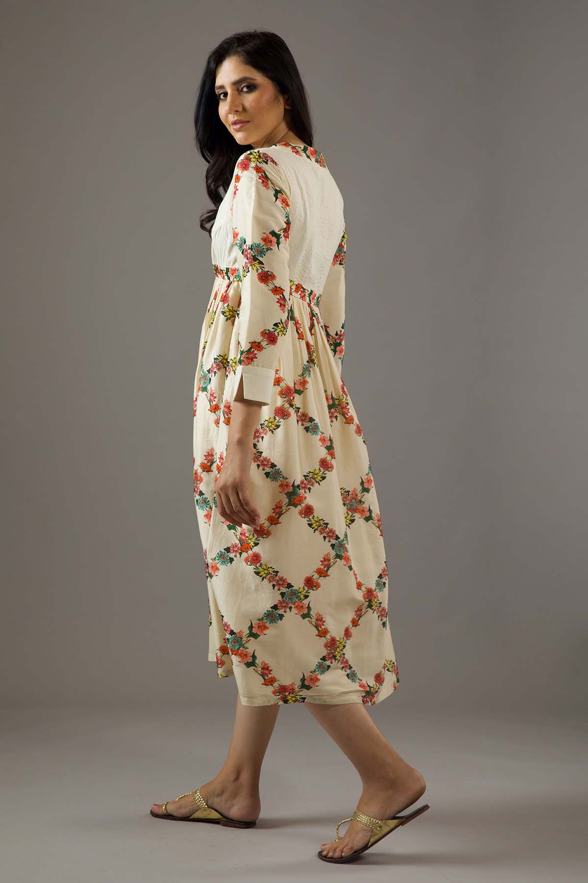 Chanderi Silk Dress With Overall Print