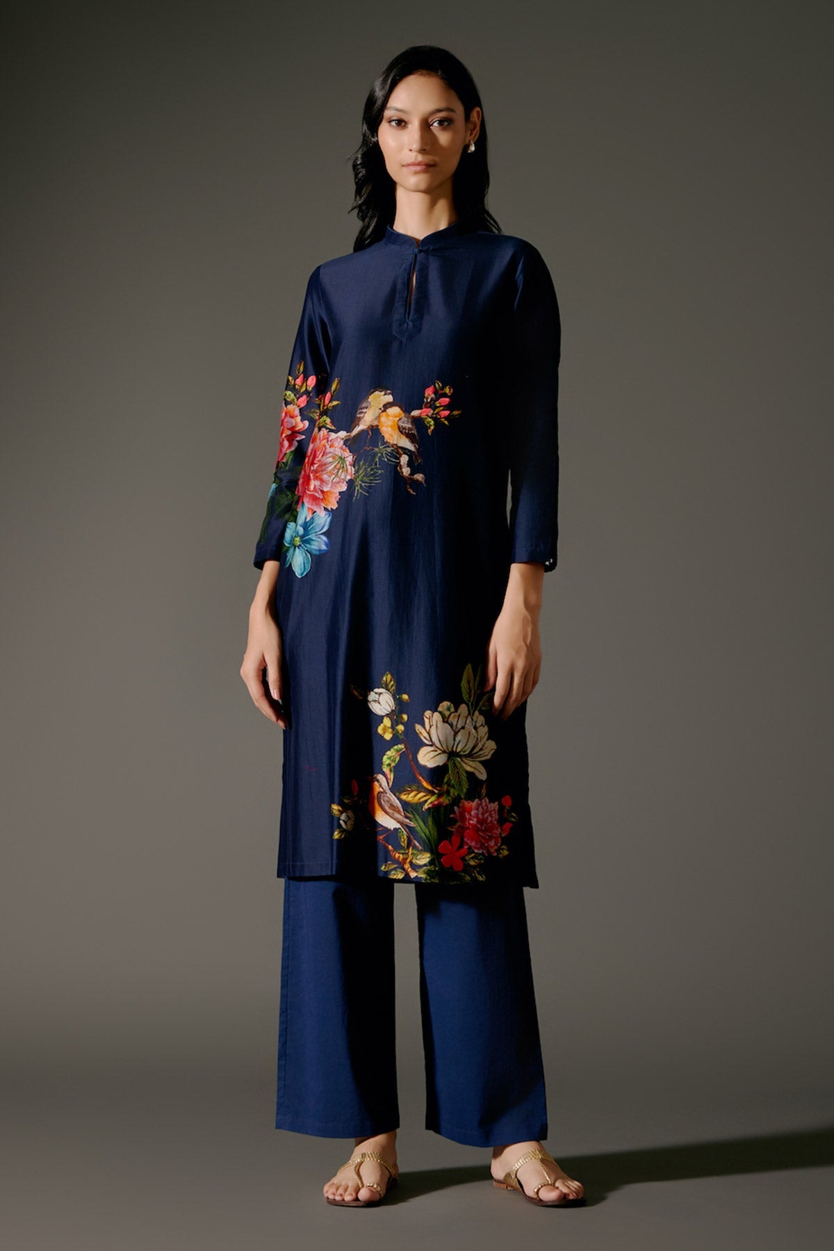 Women Chanderi Tunic Set With Resham Embroidery And Voile Pant