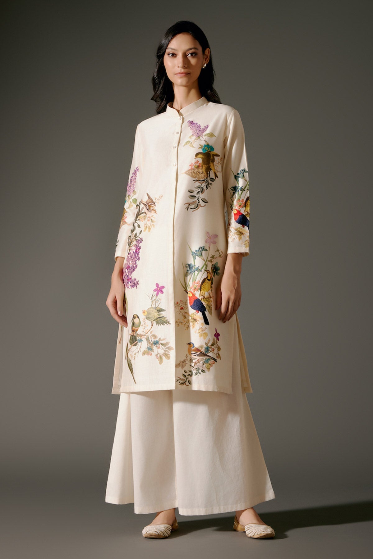 Women Chanderi Tunic Set With Resham Embroidery And Voile Pant