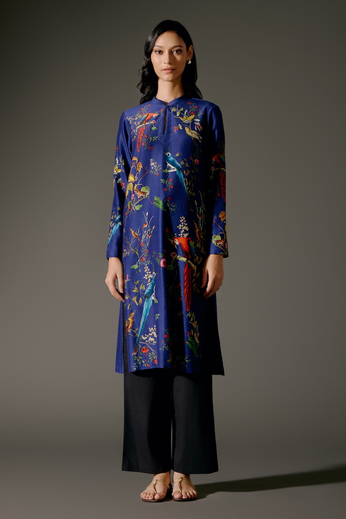 Women Chanderi Tunic Set With Resham Embroidery And Voile Pant