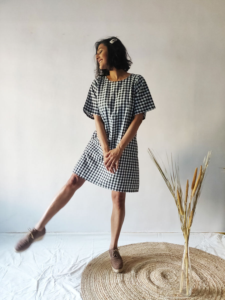 Image of Checkered Tie-back Dress