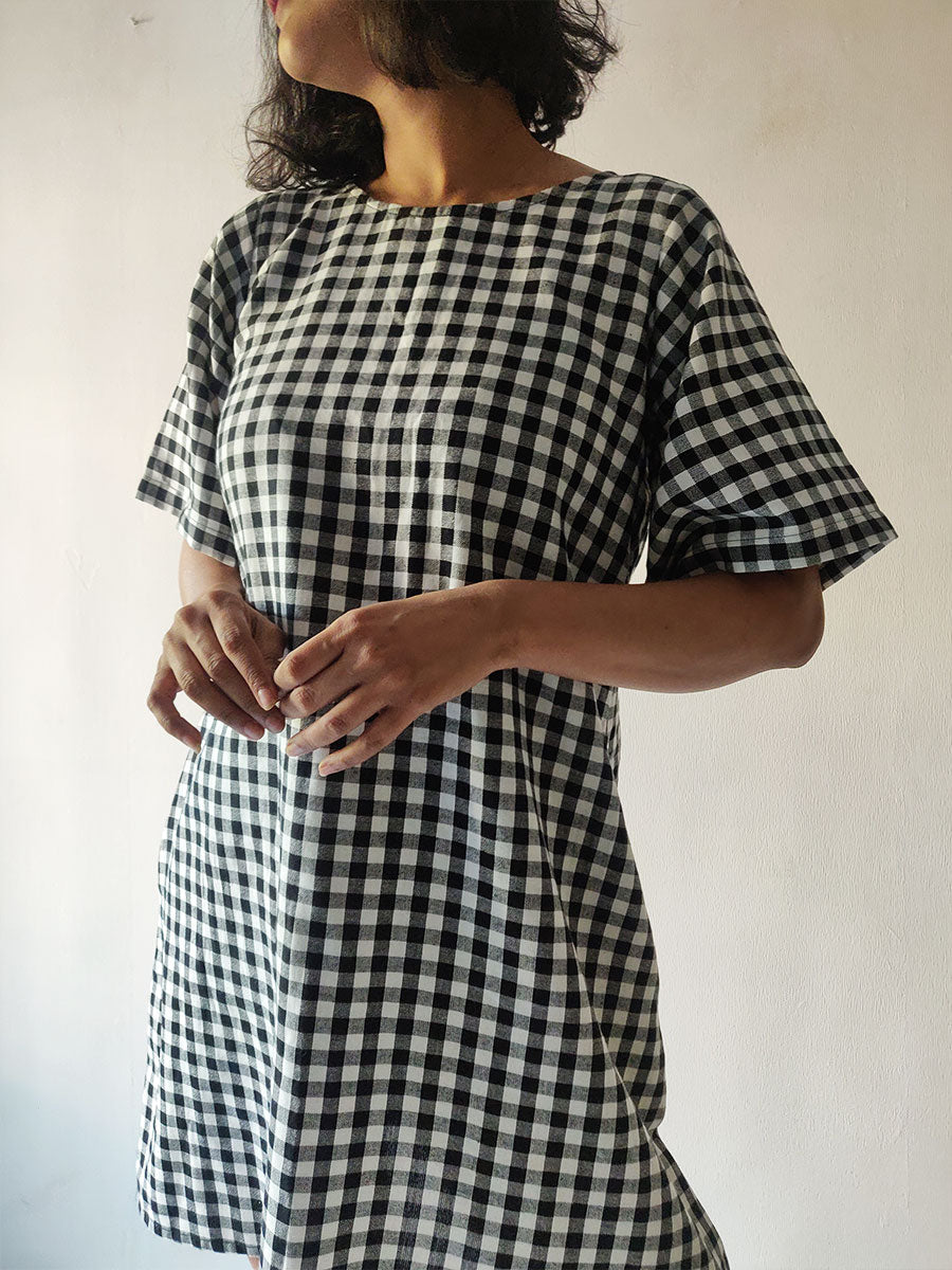 Image of Checkered Tie-back Dress