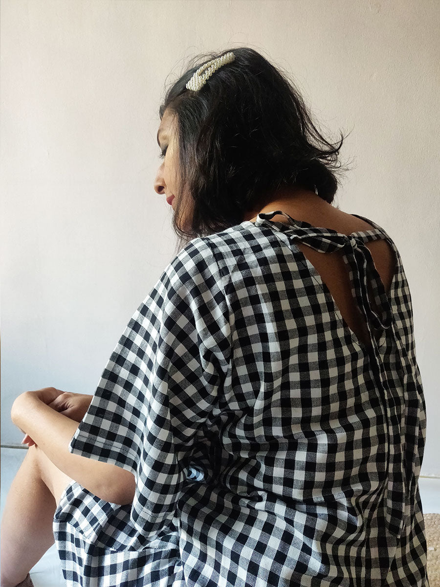 Image of Checkered Tie-back Dress