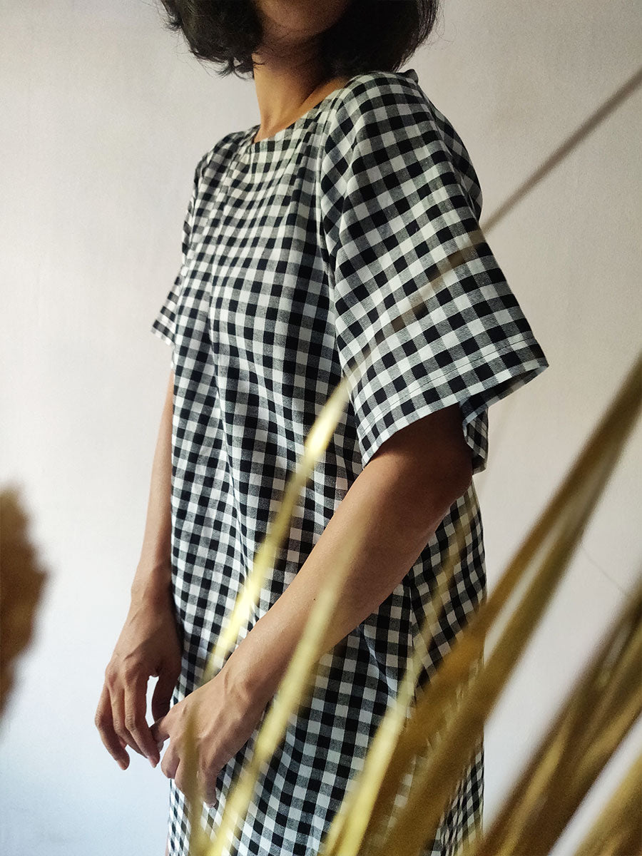 Image of Checkered Tie-back Dress
