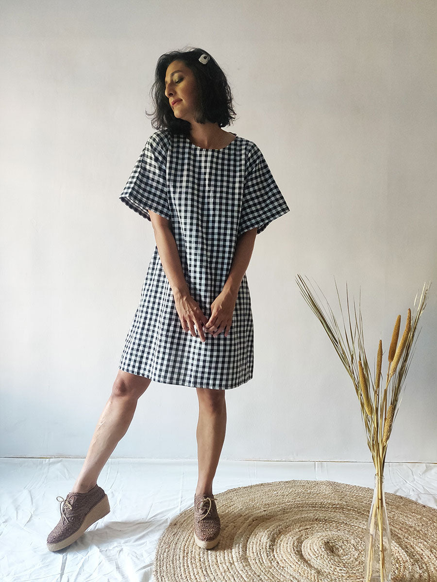 Image of Checkered Tie-back Dress