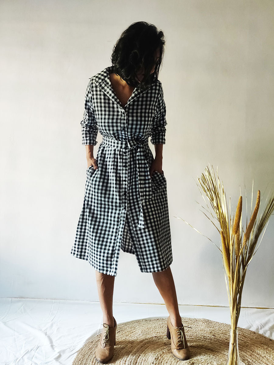 Image of Checkered Shirt Dress