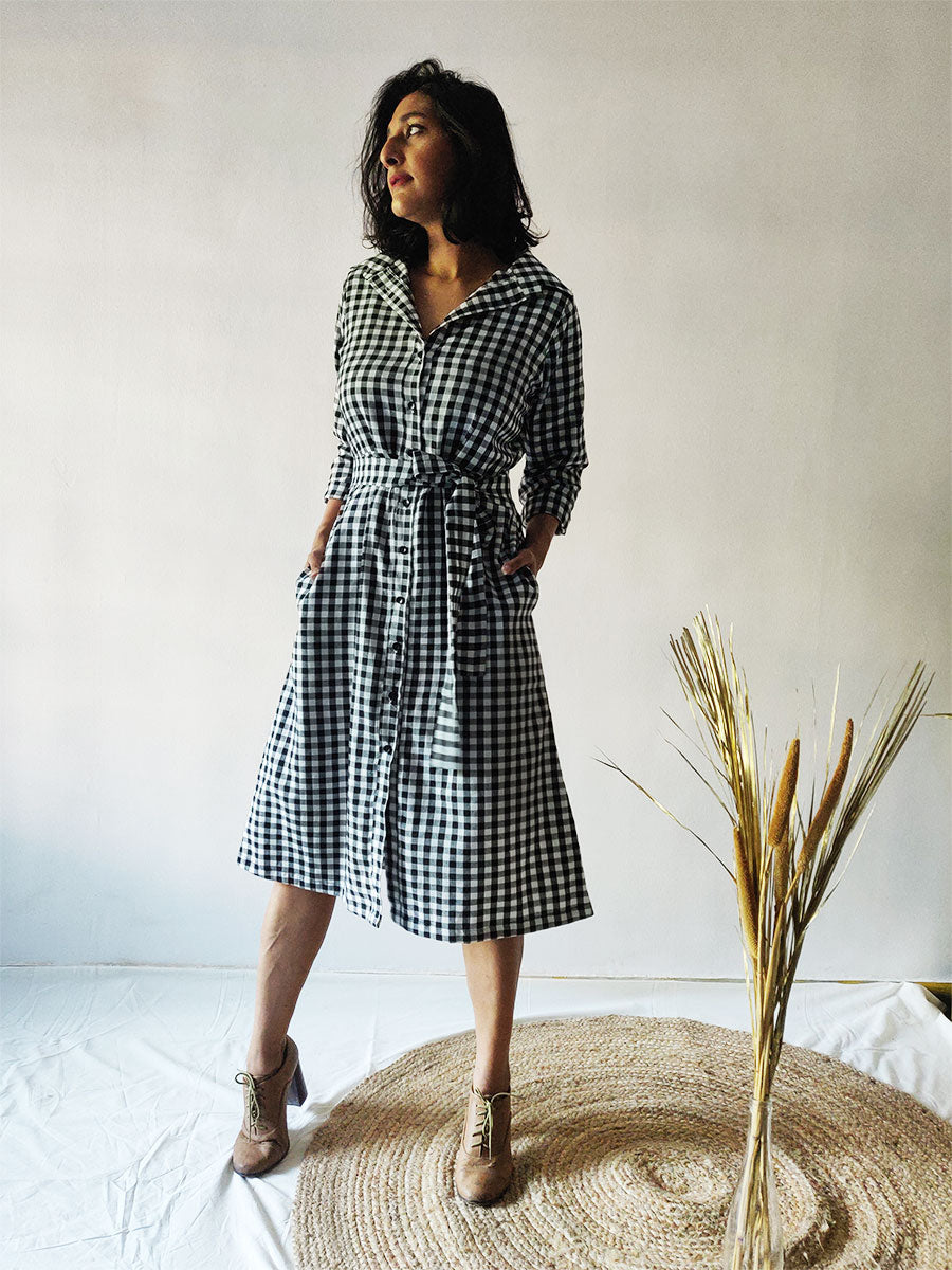 Image of Checkered Shirt Dress
