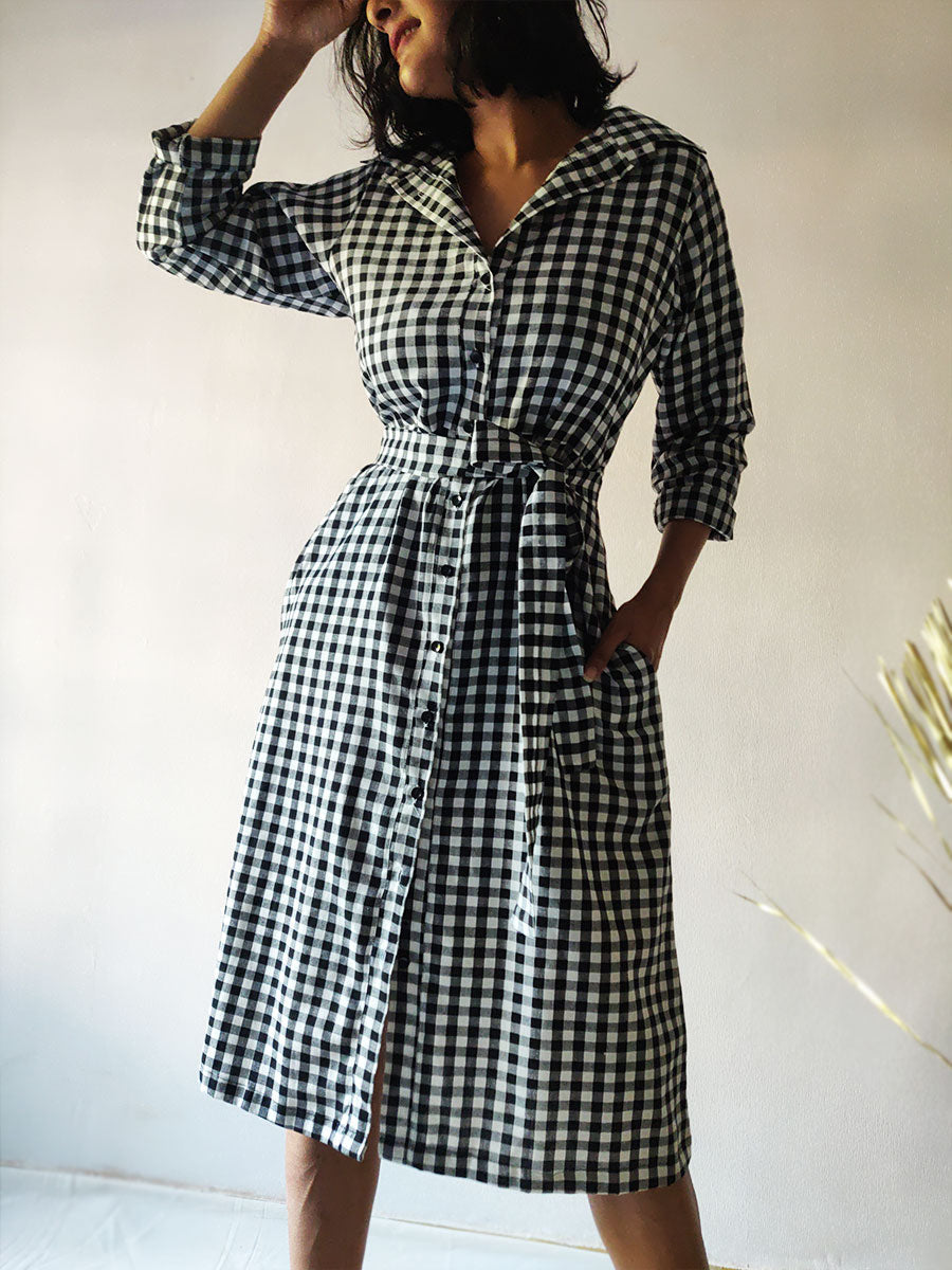 Image of Checkered Shirt Dress