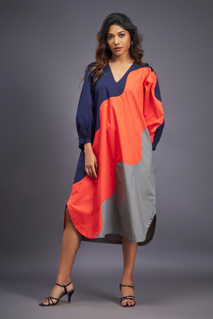 NAVY BLUE ORANGE OVERSIZED DRESS