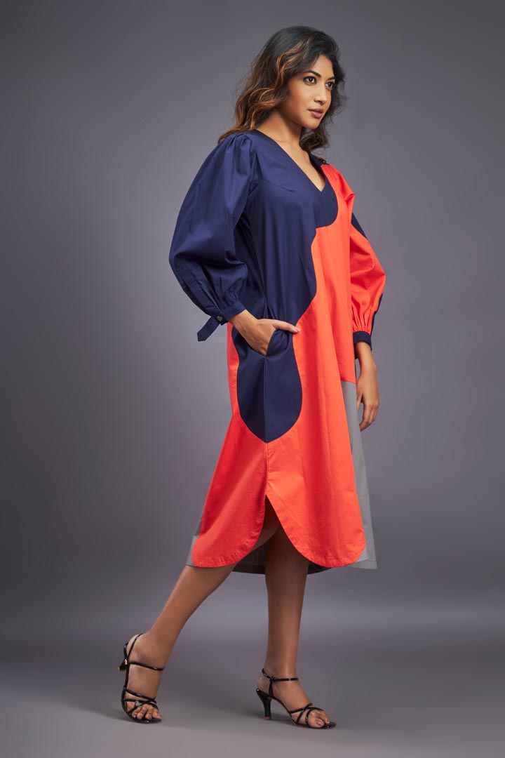 NAVY BLUE ORANGE OVERSIZED DRESS