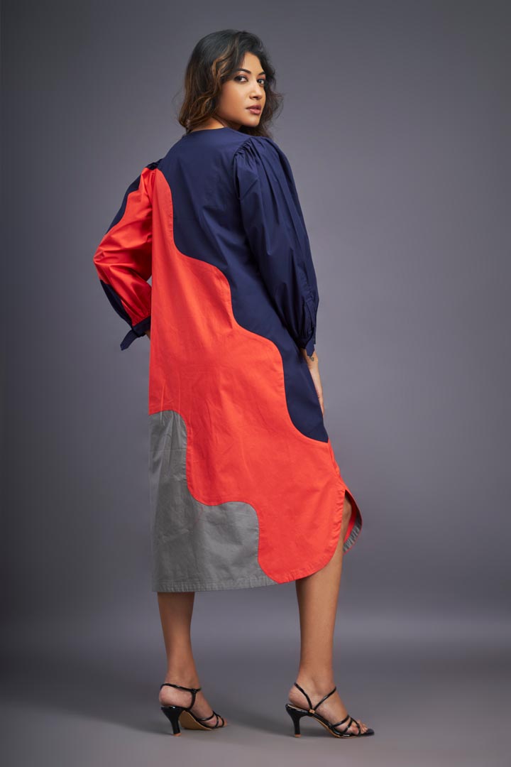 NAVY BLUE ORANGE OVERSIZED DRESS