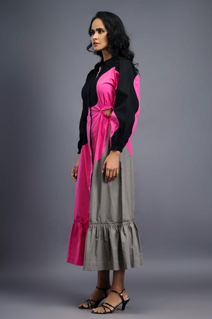 BLACK PINK MAXI SHIRT DRESS