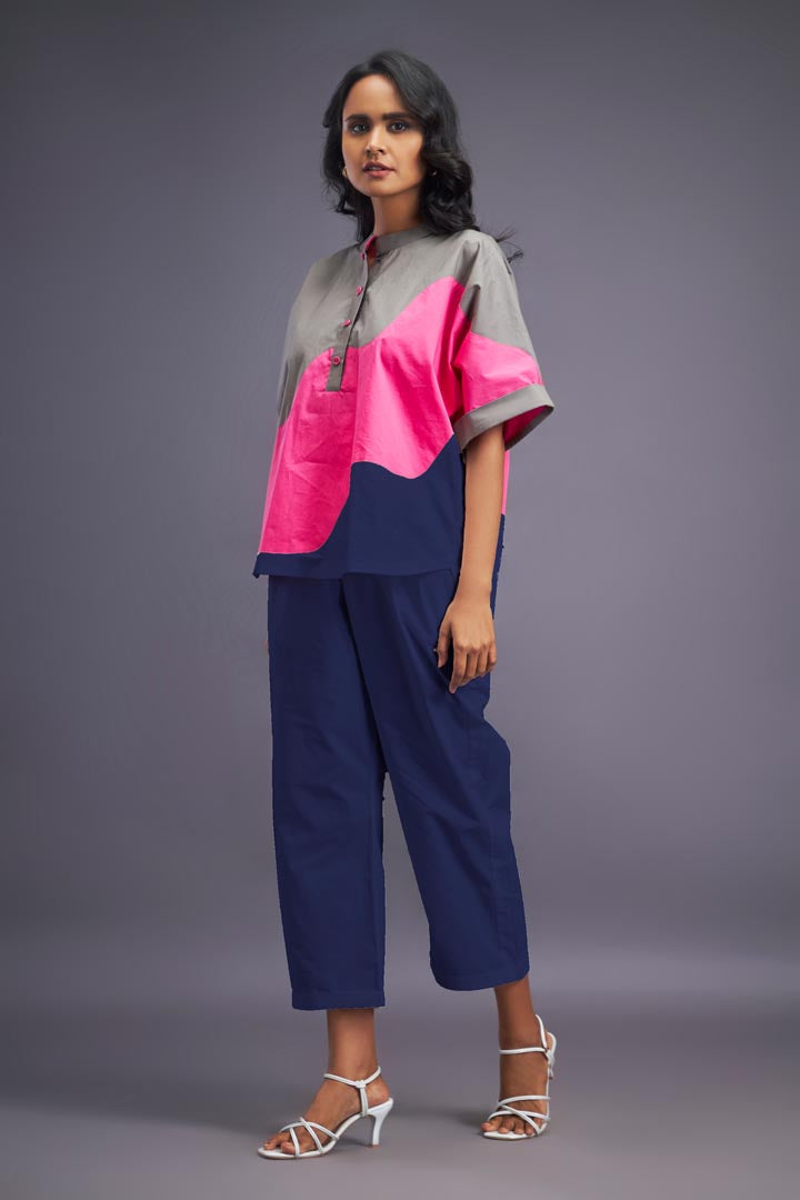 NAVY BLUE PINK BOX FIT SHIRT & PANTS