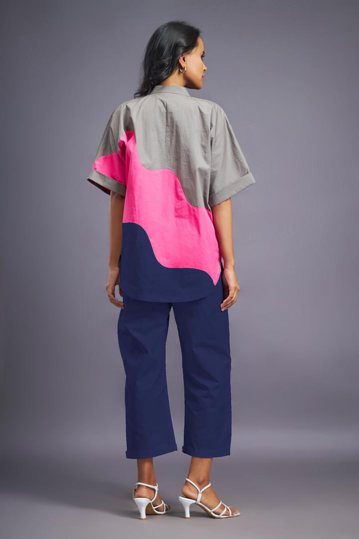 NAVY BLUE PINK BOX FIT SHIRT & PANTS