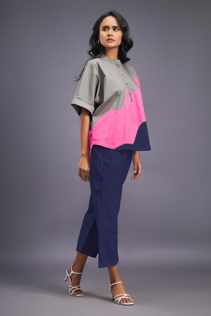 NAVY BLUE PINK BOX FIT SHIRT & PANTS