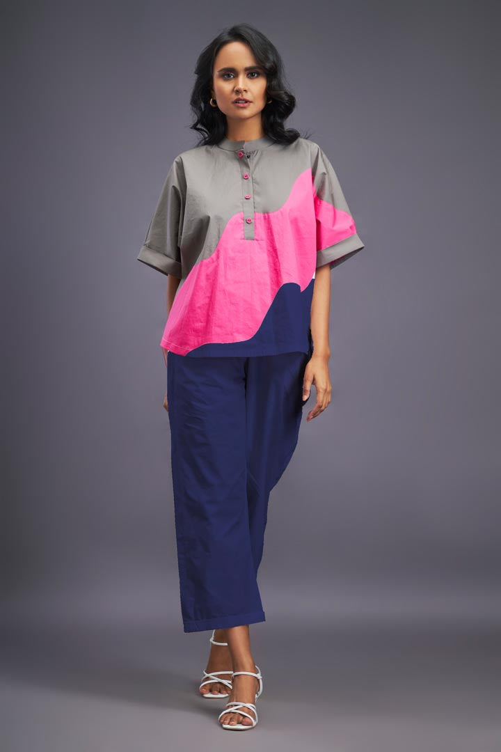 NAVY BLUE PINK BOX FIT SHIRT & PANTS