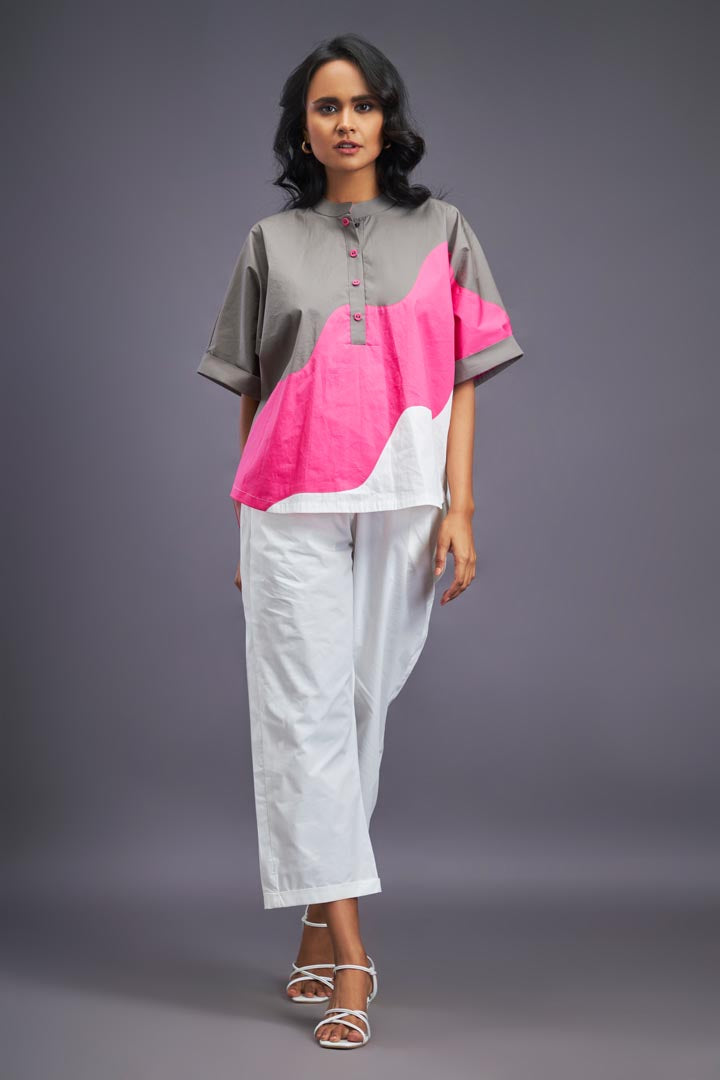 WHITE PINK BOX FIT SHIRT & PANTS