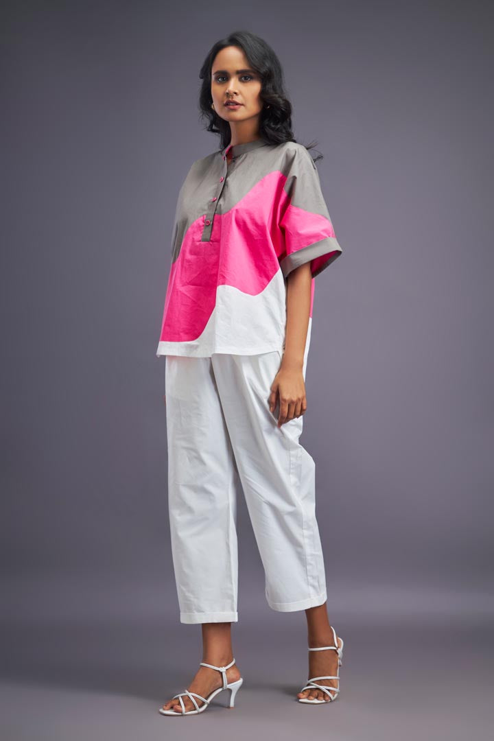 WHITE PINK BOX FIT SHIRT & PANTS