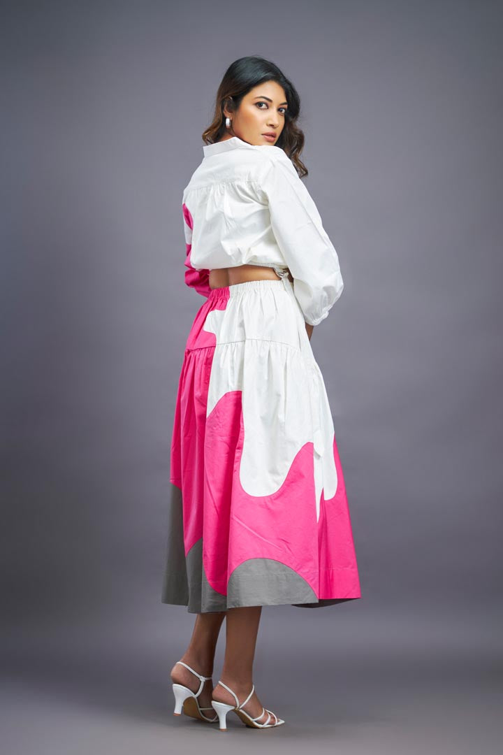 WHITE PINK SHIRT & SKIRT CO-ORD SET