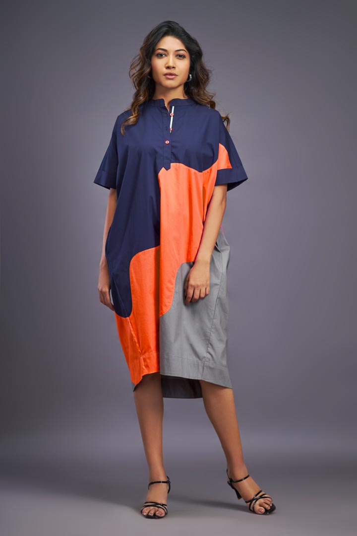 NAVY BLUE ORANGE SHIFT DRESS