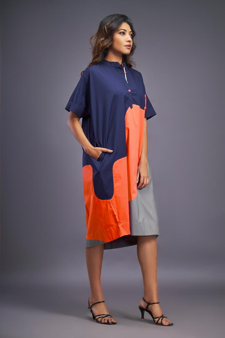 NAVY BLUE ORANGE SHIFT DRESS