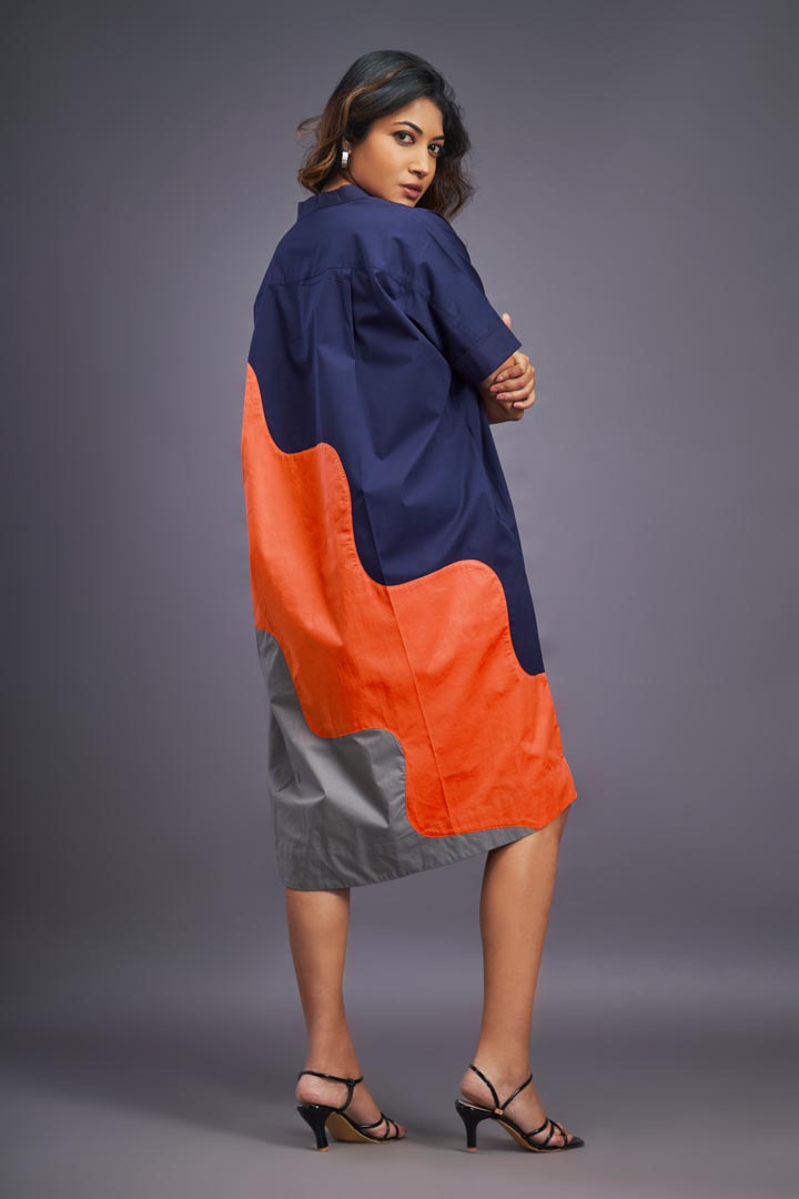 NAVY BLUE ORANGE SHIFT DRESS