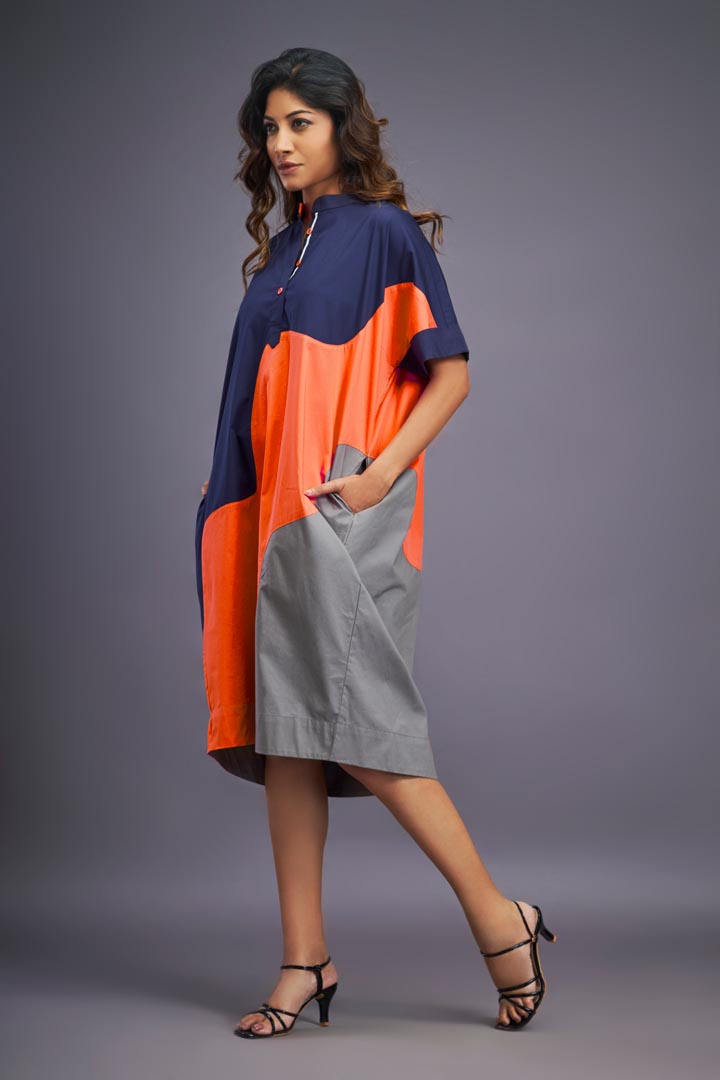 NAVY BLUE ORANGE SHIFT DRESS