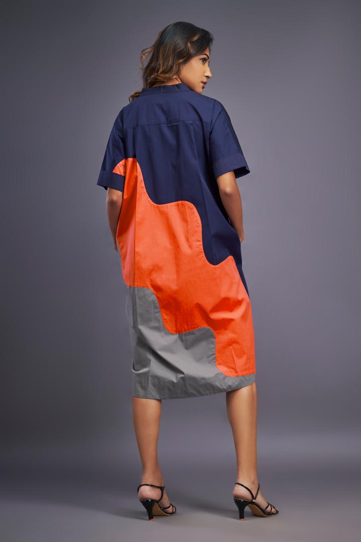 NAVY BLUE ORANGE SHIFT DRESS