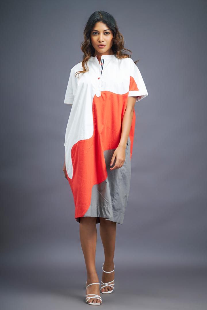 WHITE ORANGE SHIFT DRESS