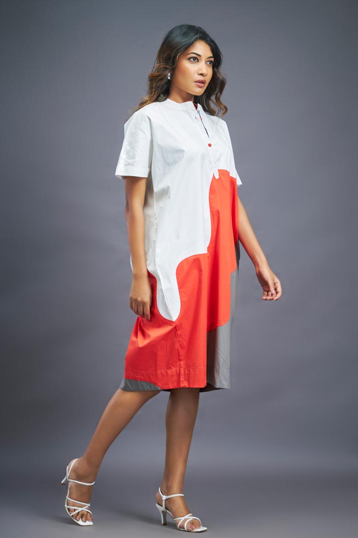 WHITE ORANGE SHIFT DRESS