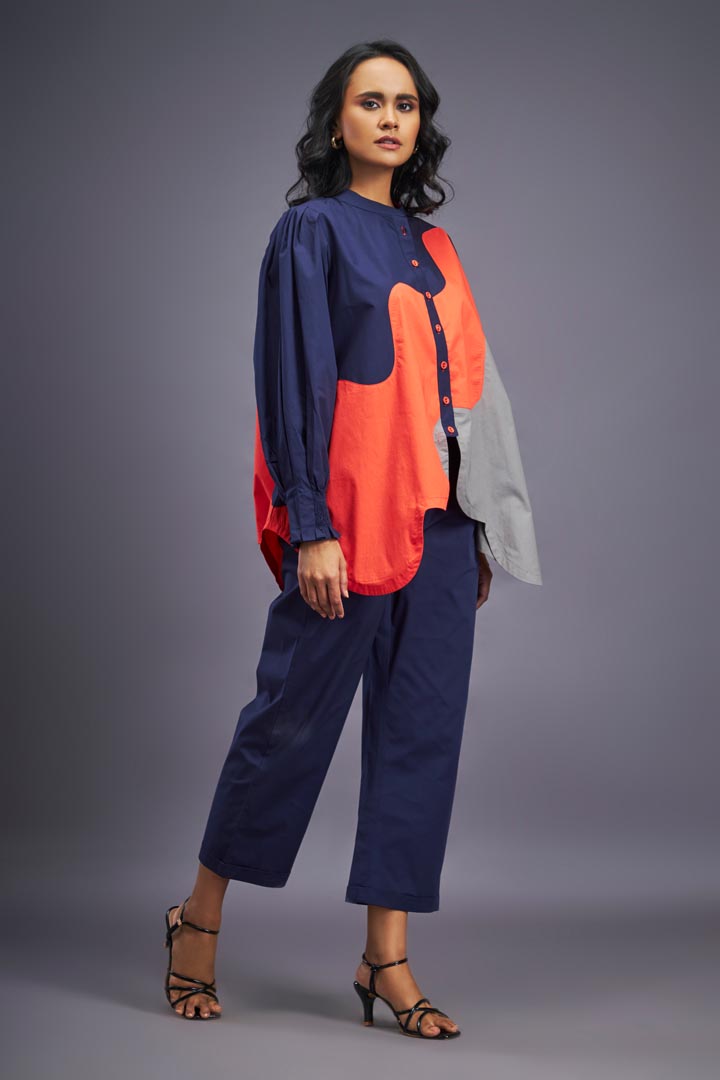 NAVY BLUE ORANGE SHIRT & PANTS