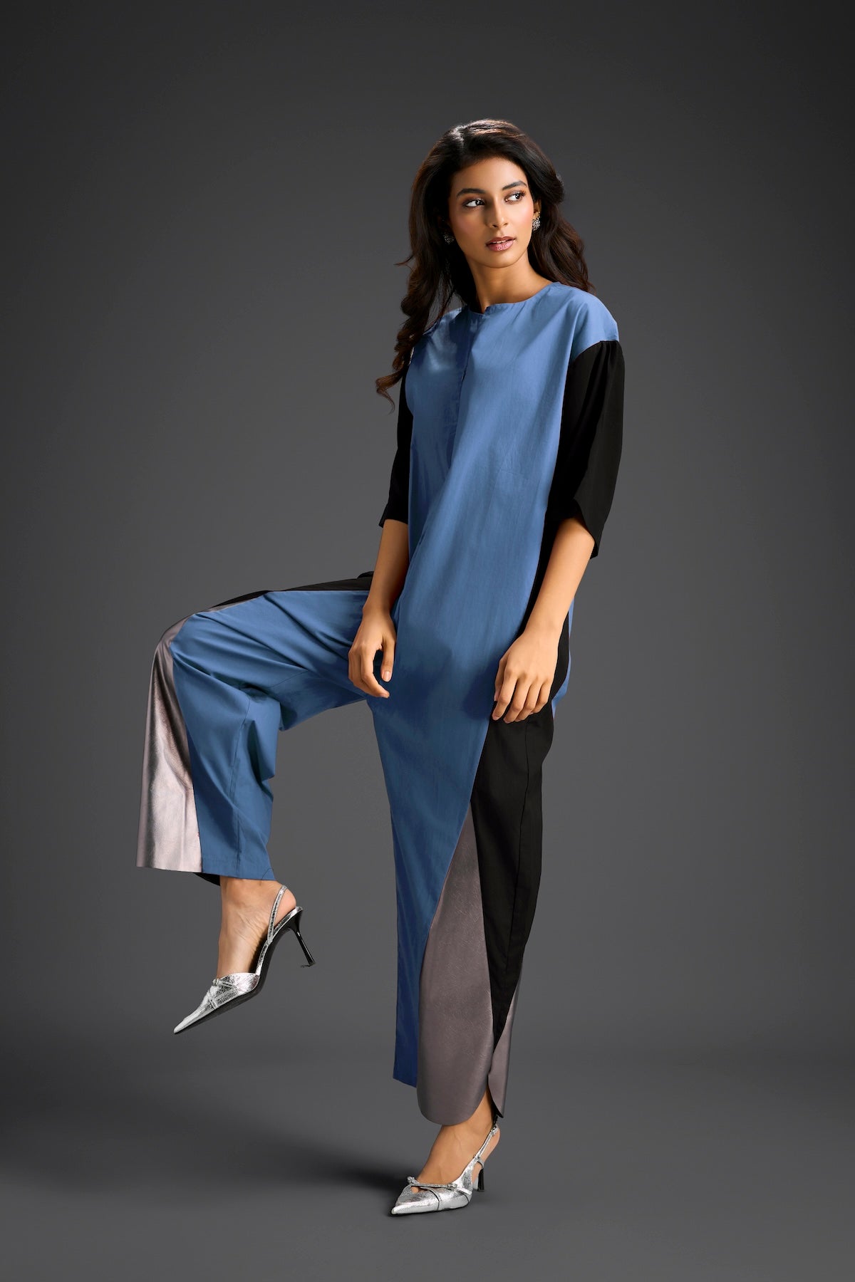 Blue Metallic Colorblock Jumpsuit