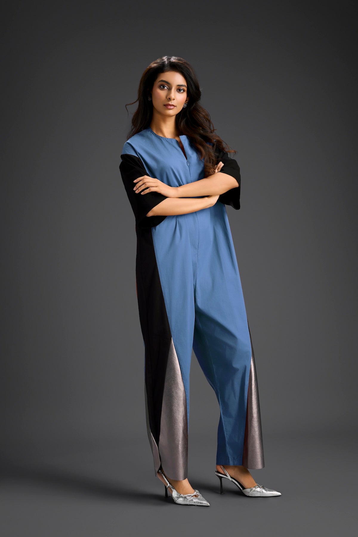 Blue Metallic Colorblock Jumpsuit