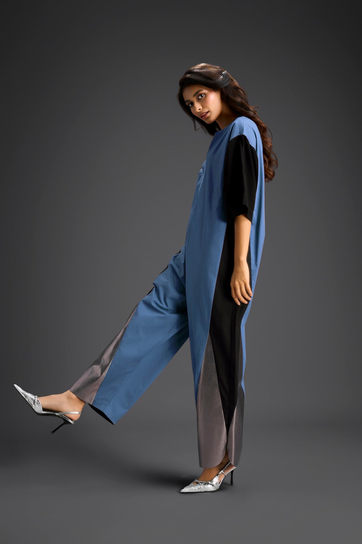 Blue Metallic Colorblock Jumpsuit