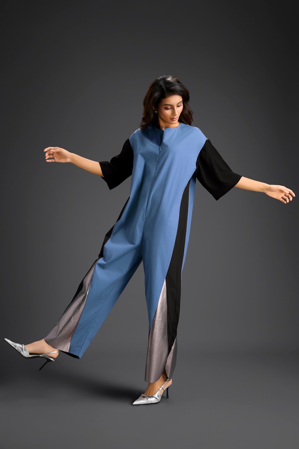 Blue Metallic Colorblock Jumpsuit