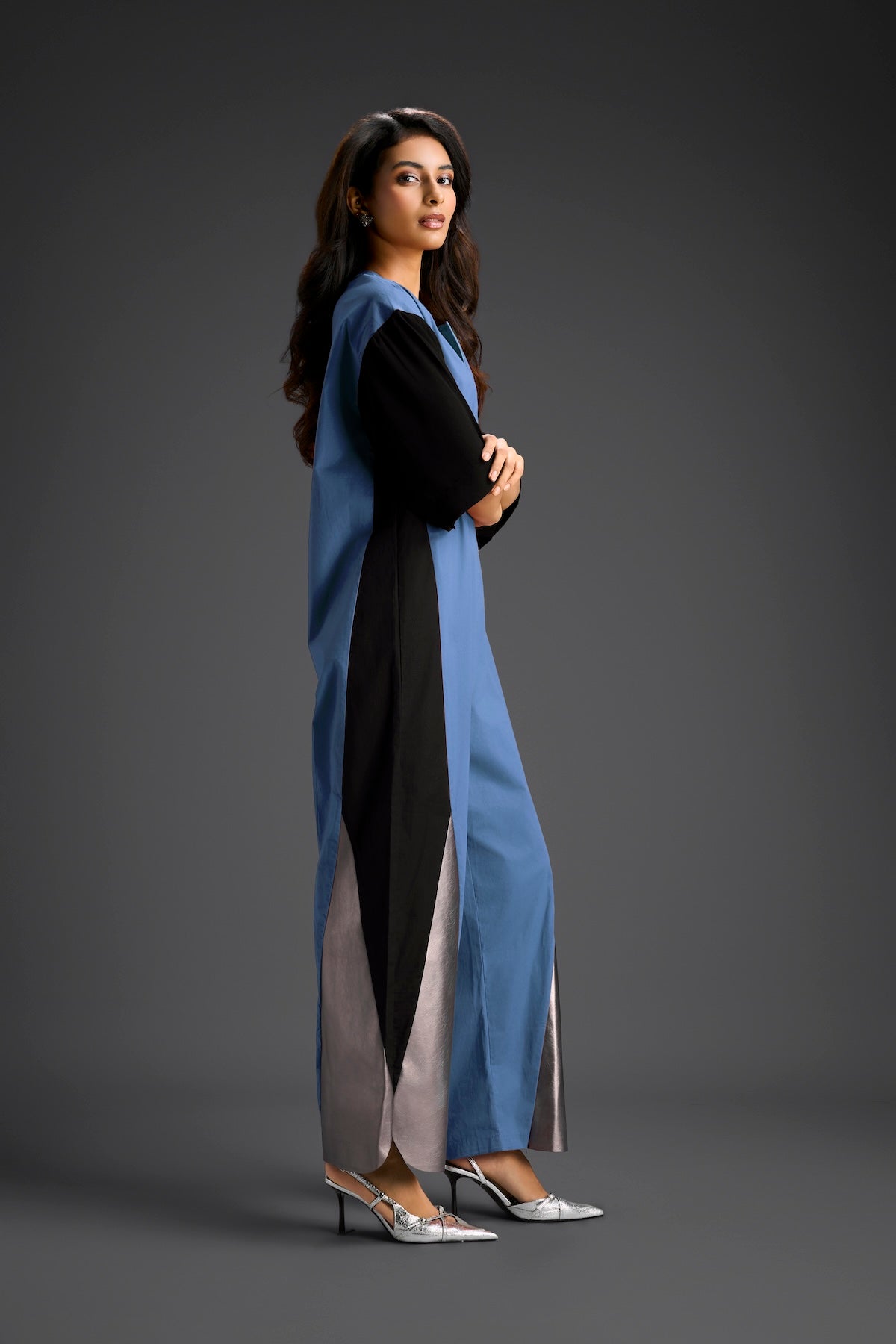 Blue Metallic Colorblock Jumpsuit