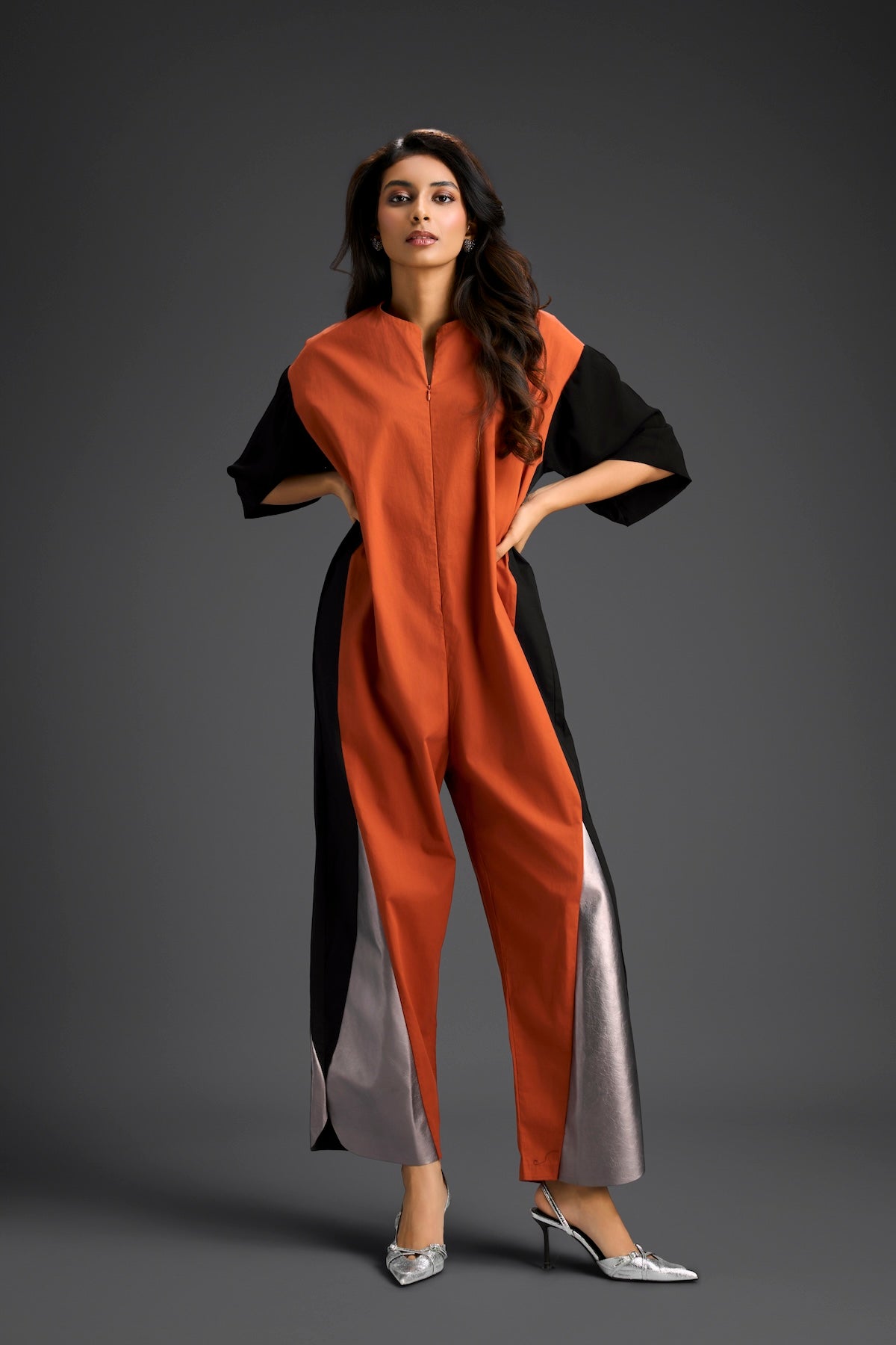 Rust & Metallic Colorblock Jumpsuit